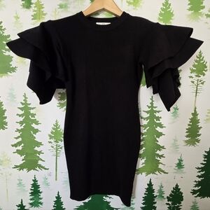 Elegant Black Ruffle Sleeve Mini Dress